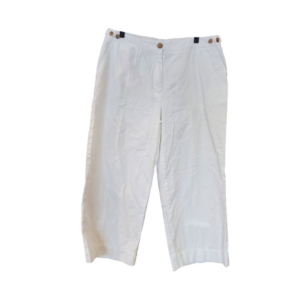 Lands End Womens Cropped Pants Size 12 Button Accents On Waist